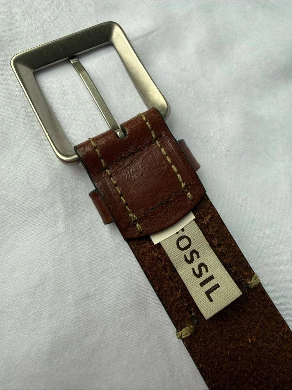 Fossil Deep Brown Genuine Leather Belt with Silver Accents